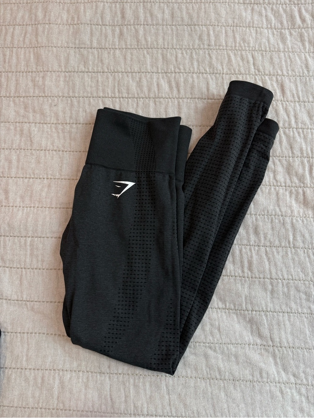 Gymshark Black Seamless Perforated Leggings with White Logo